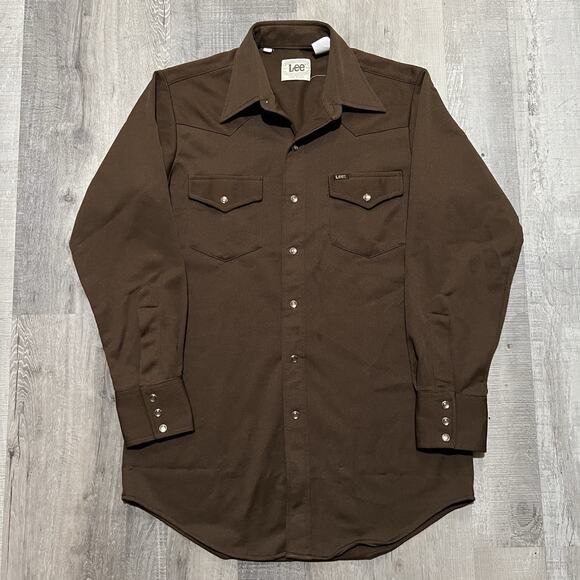 Lee Other - Vintage Lee Pearl Snap Shirt 70s Brown Western Rockabilly Polyester Mens Size L